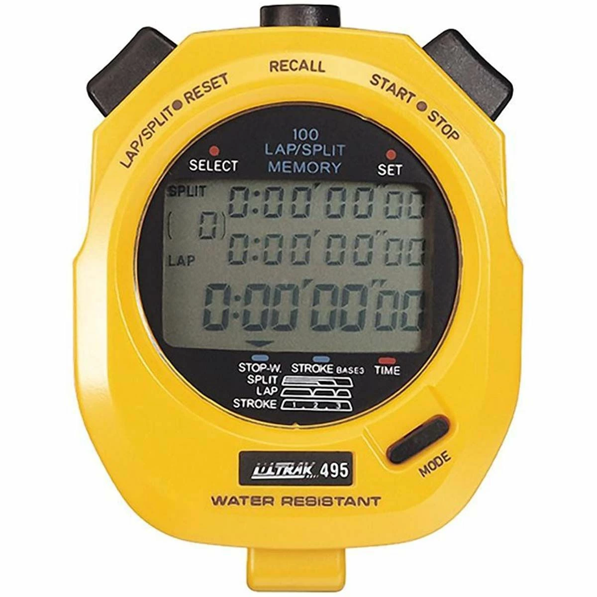 Ultrak 495 100 Lap Memory Stopwatch, YELLOW 1 Ultrak 495 100 Lap Memory Stopwatch, YELLOW